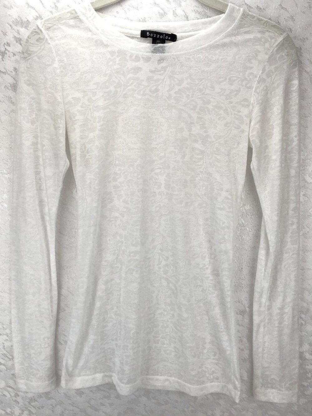 Bozzolo White Sheer Mesh Lightweight Long Sleeve Minimal Layering Top Size S NWT